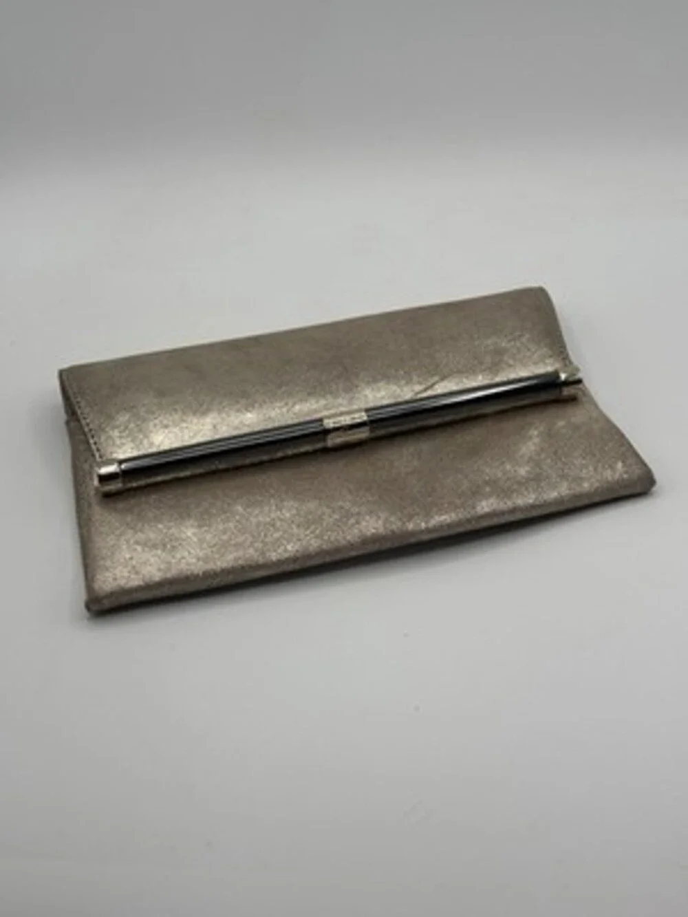 Diane von Furstenberg Metallic Gold Clutch Metal Magnetic Heavy Gorgeous!